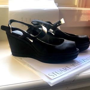 Stuart Weitzman leather wedge sling back sandals